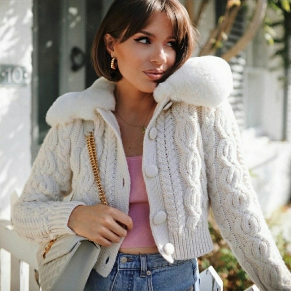 Zara faux fur trim knit cardigan - Picture 3 of 9